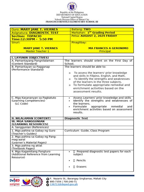 Image result for Diagnostic Test Objectives Lesson Plan