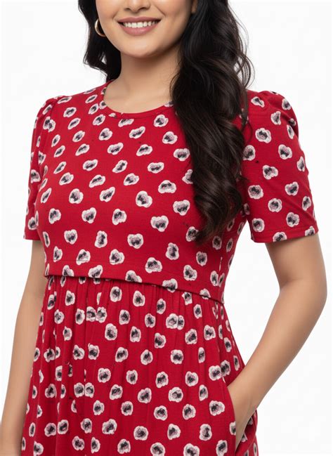 Capri Feeding Wear with Puff Sleeve Red Eye – LARA CLOTHING