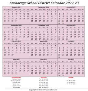 Anchorage School District 2022-2023 Calendar With Holidays
