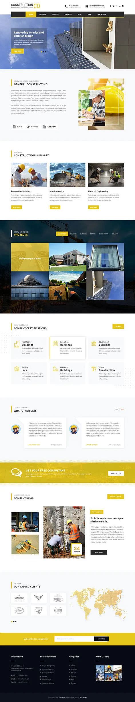 Construction WordPress theme for Contractor building materials interior