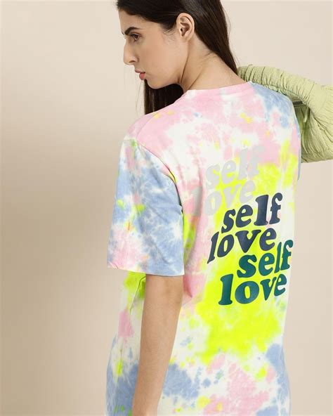 Buy Women's Yellow & Pink Tie & Dye Relaxed Fit T-shirt Online at Bewakoof