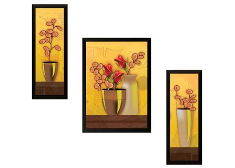 SAF UV Textured ' Flower ' Print Framed Painting Set of 3 for Home ...