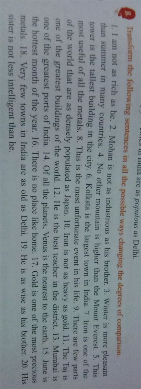 transform the sentences in all the possible ways changing the degrees ...