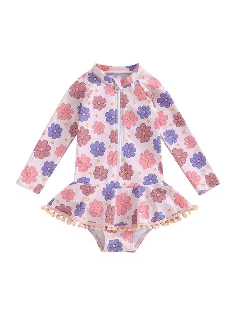 Bslissey Toddler Girl Rash Guard Romper Swimsuit Floral Print Long ...