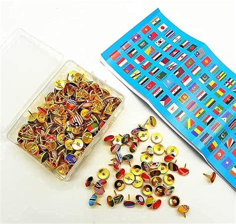 PREMIFY 200pcs Creative Push Pins| Different Countries Flags Printed ...