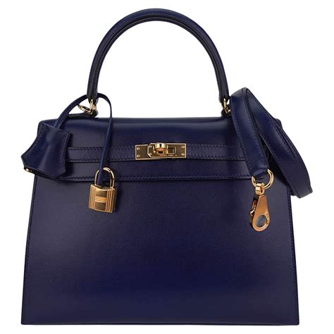 Hermes Kelly 25 Sellier Blue Sapphire Box Leather Bag Gold Hardware For ...