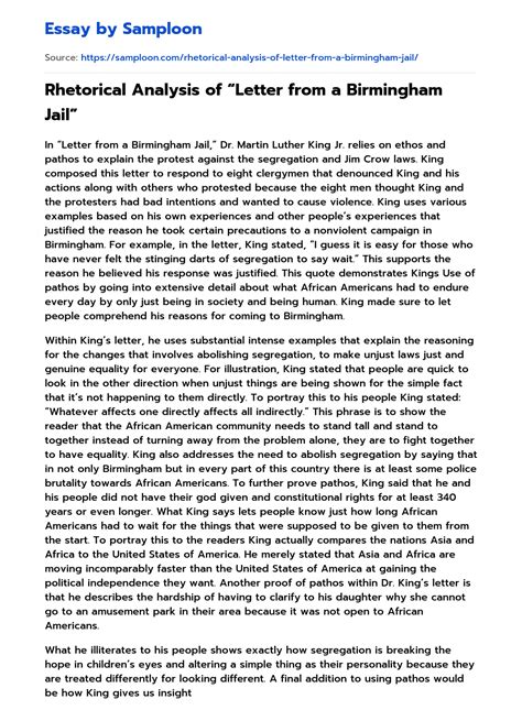 ≫ Rhetorical Analysis of “Letter from a Birmingham Jail” Free Essay ...