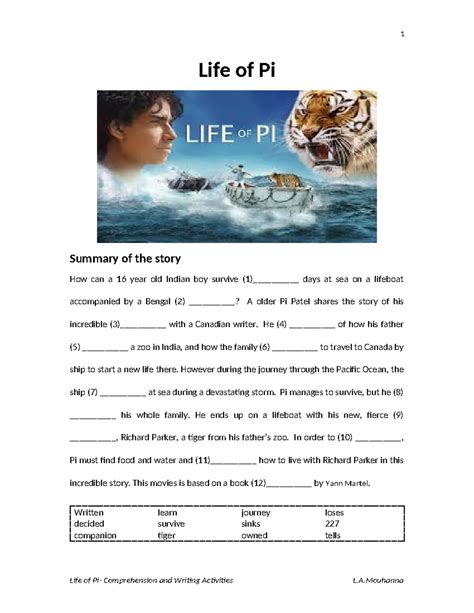 Life of pi leila mouhanna - Life of Pi Summary of the story How can a ...