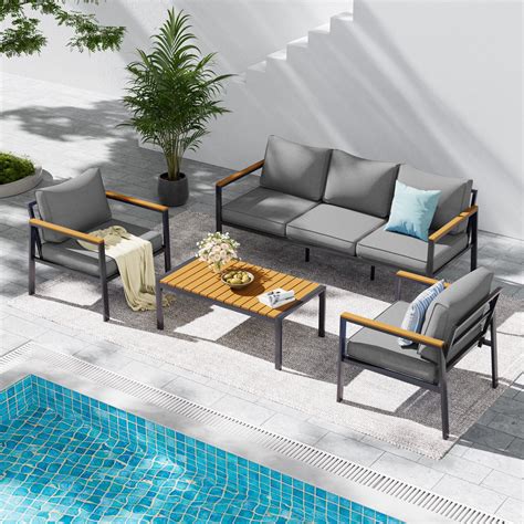 UDPATIO Aluminum Patio Furniture Set, Modern Metal Outdoor Patio ...