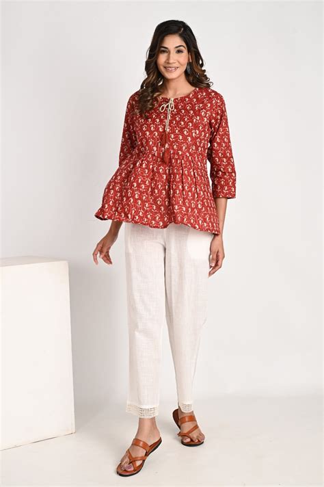 Peplum Red Top With Tassel