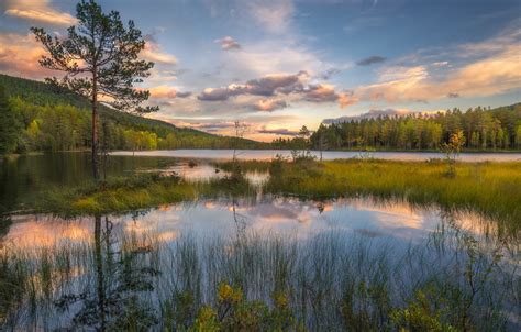 Wallpaper landscape, sunset, lake for mobile and desktop, section ...