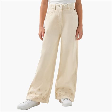 Buy Juniors Eligo Floral Embroidered Wide Leg Jeans from Juniors at ...