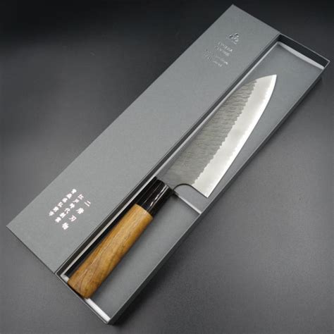 二唐作 包丁 三徳包丁 黒打ち SPG2 D型チーク柄 180mm 二唐刃物鍛造所 | KEIJIN｜刃物専門店