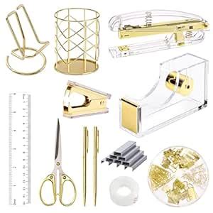 EOOUT Gold Office Supplies Set Desk Accessories, Acrylic Stapler Set ...