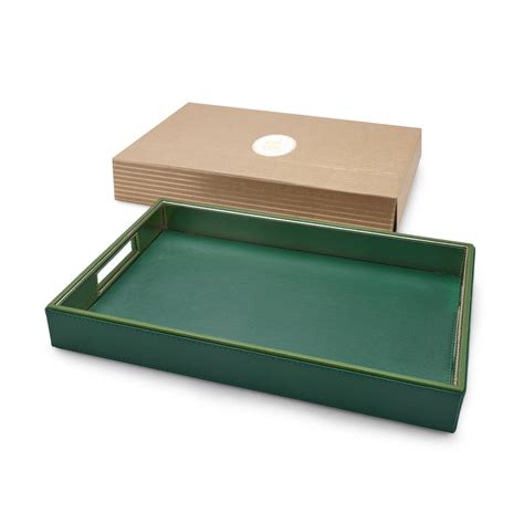 Shop Dark Green Faux Leather Rectangle Serving Tray - at Best Price ...