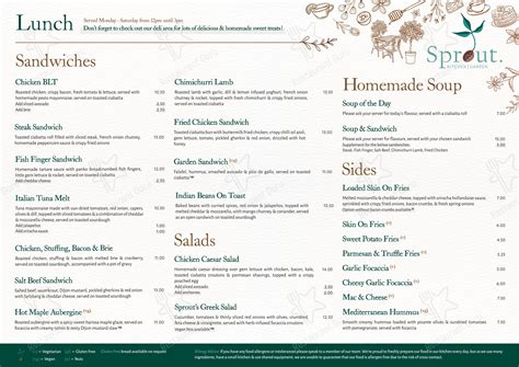 Menu at Sprout Kitchen Garden cafe, Ellesmere Port