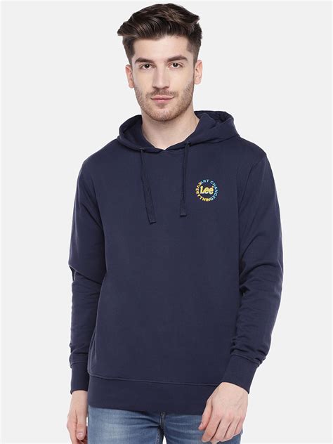 Buy Lee Men Navy Blue Solid Hooded Sweatshirt - Sweatshirts for Men ...