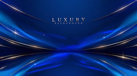 Blue luxury background with golden line decoration and curve light ...
