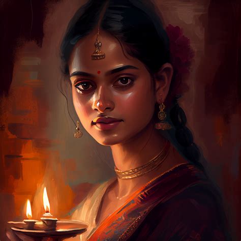 Radiant Beauty: Oil Painting Print of Captivating Indian Lady Wearing