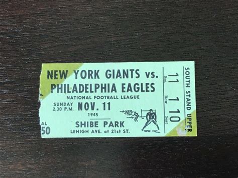 1945 Philadelphia Eagles vs New York Giants NFL Ticket Stub 11/11/1945 ...