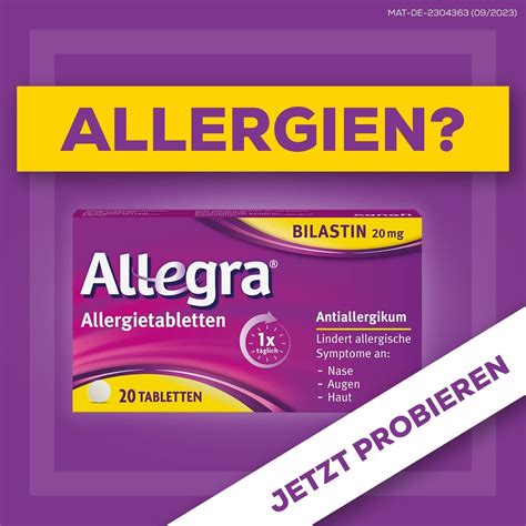 Allegra Allergy Tablets 20 STK - Fast Acting Bilastine Antihistamine for 24-Hour Relief from Hay ...
