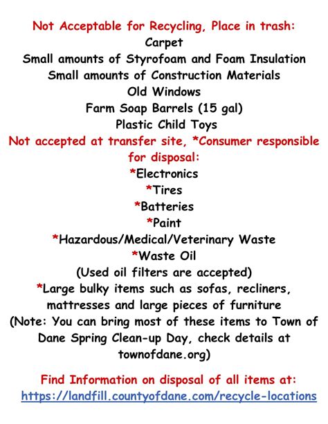 Recycling and Disposal Information - Town of Dane, Dane County, Wisconsin
