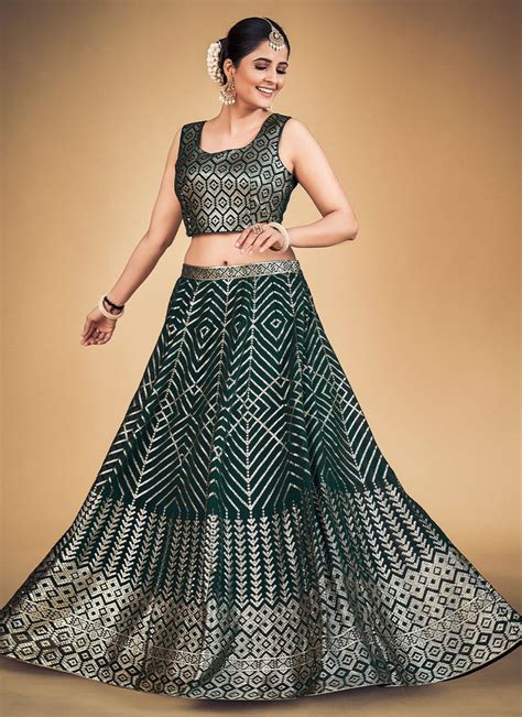 Green Pakistani Georgette Lehenga Choli For Indian Festivals
