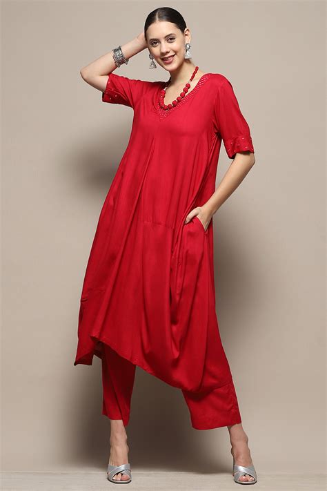 Buy Burgundy Asymmetric Solid Kurta Set Online at Biba India