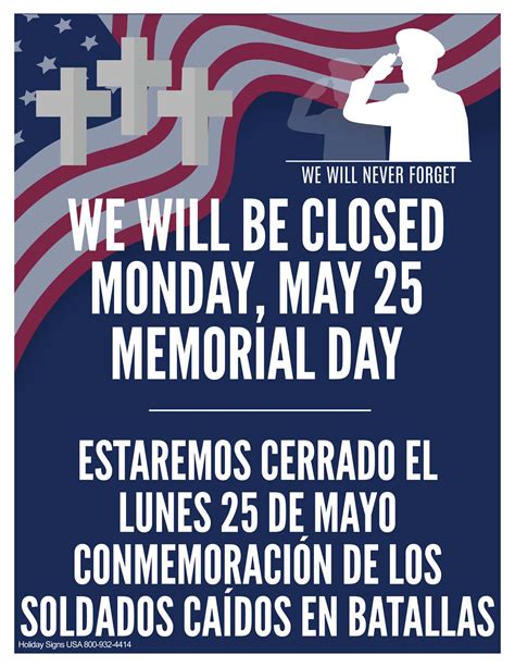 Closed For Memorial Day Sign Image