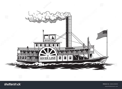 Paddle Streamer Wheel Passenger Steamboat Riverboat Stock Vector ...
