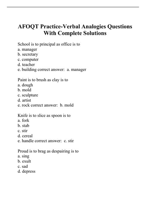 AFOQT Practice-Verbal Analogies Questions With Complete Solutions ...