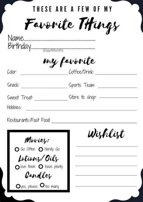 Customizable - My Favorite Things - Questionnaire - 8"x10" Senior Class ...