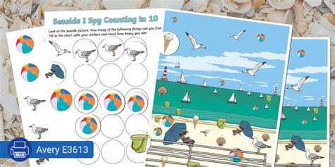 Seaside I Spy - Count to 10 - Sticker Activity - Twinkl