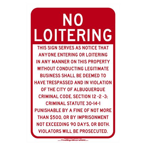 No Loitering Sign - NM Code - The Sign Store NM