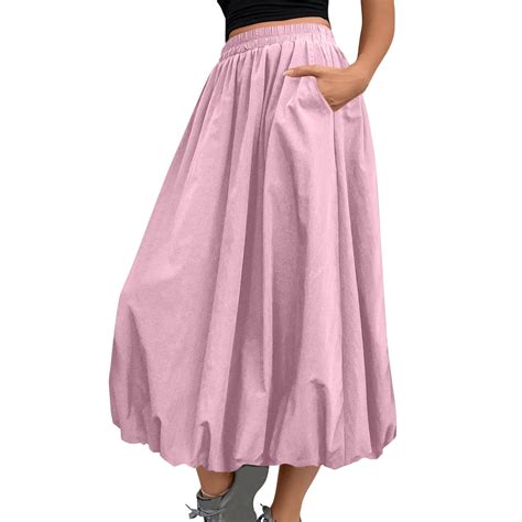 Midi Skirts for Women Fashion Solid Color Elastic Waist Casual Loose ...