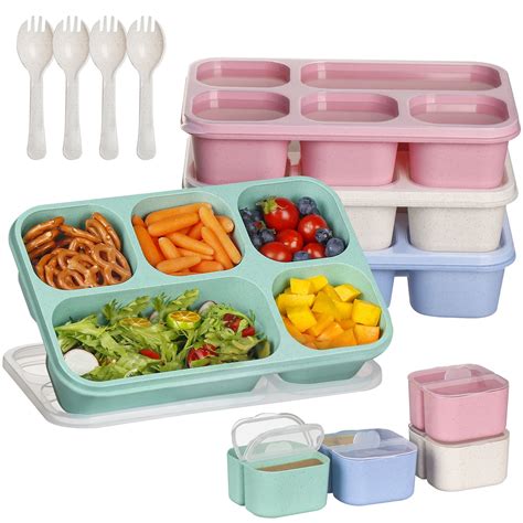 Greentainer Meal Prep Lunch Boxes with 5 Compartments, Food Storage ...