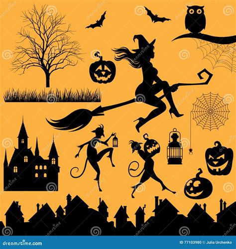 Set Silhouettes of Objects and Characters on a Halloween Theme Stock Vector - Illustration of ...