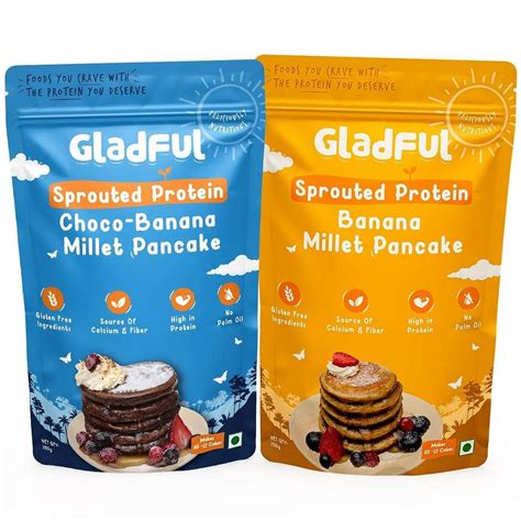 Gladful Sprouted Pancake Banana & Choco Banana with Millet Masoor Lobia Protein for Kids ...