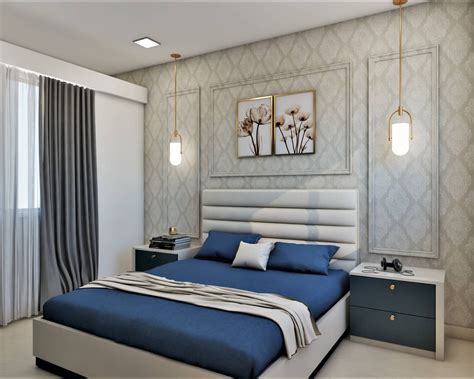Compact Master Bedroom Design With Victorian Style Wallpaper | Livspace