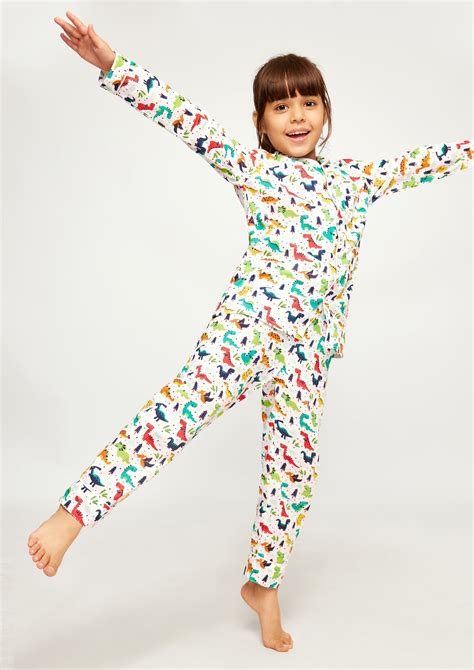 Dinosaur Domination Print Collared Night Wear Set – Frangipani