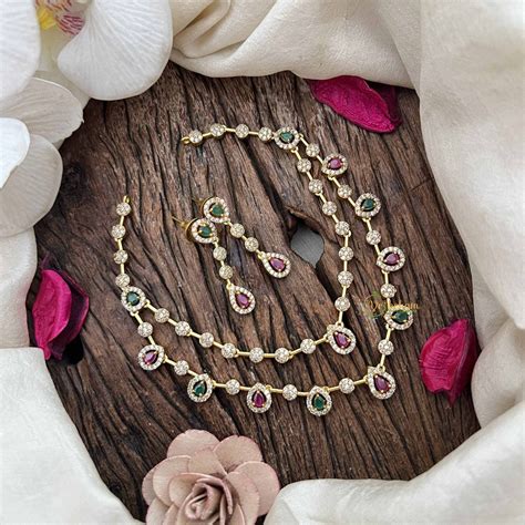 Elegant 2 Layer Red Green AD Stone Short necklace Tear drop - Vriksham ...