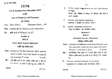 LLB Sem. 3 Exam: Law of Property & Easement 13178 Dec 2022 - Studocu