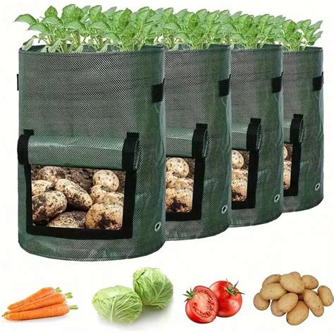 4-Count Heavy Duty PE Grow Bags - Large 10/20 Gallon Plant Containers ...