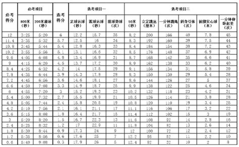 2021中考体育评分标准