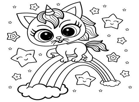 Unicorn Cat Coloring Pages Cute