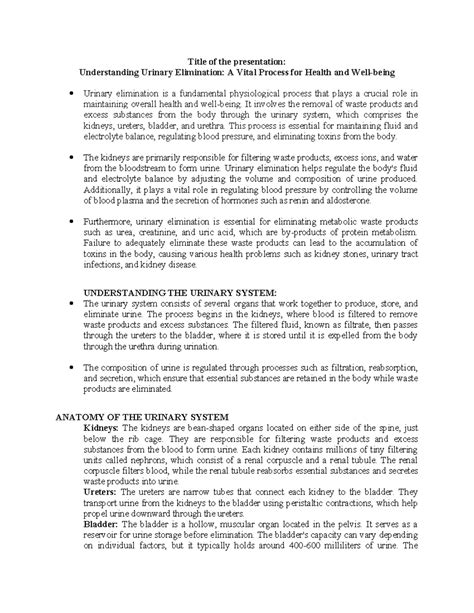 Urine Elimination - Title of the presentation: Understanding Urinary Elimination: A Vital ...