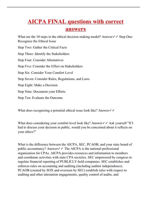 AICPA FINAL questions with correct answers - AICPA - Stuvia US