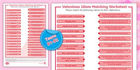 ESL Valentine's Day Idiom Matching Worksheet