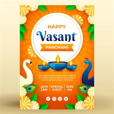 Gradient vasant celebration panchami vertical poster template | Free Vector
