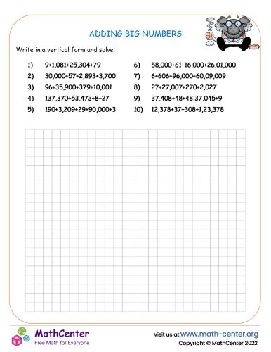 Adding big numbers | Worksheets | Math Center